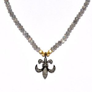 925 Sterling Silver Labradorite & Diamond Fleur-De-Lis Necklace